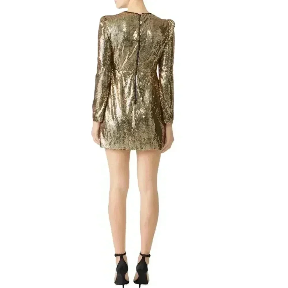 Rebecca Minkoff $248.00 Gold Sequin Sydney Dress, Size 10 Gold - Picture 5 of 12